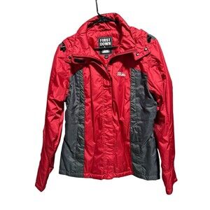 First Down 1982 Women’s Red Gray Hooded Winter Jacket Size L Water Resistant NWT